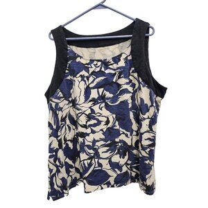 Coldwater Creek Womens Tank Top Size 2X Blue Cream Floral Sleeveless Casual